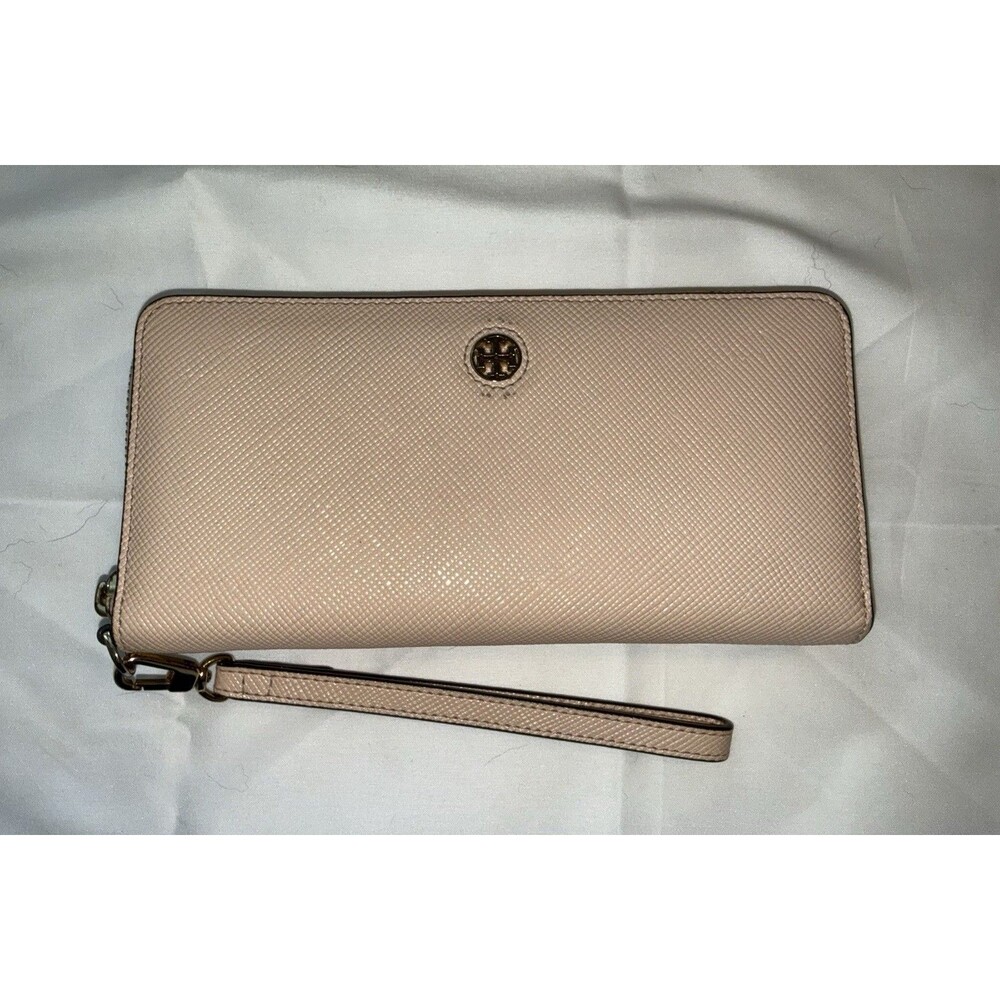 Tory Burch Blush Pink Saffiano Leather Zip Around Continental Wristlet Wallet